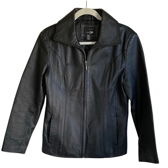 East 5th Genuine Leather Jacket Zip Up Lined Pockets Size Small Tailored Y2K - Picture 1 of 8